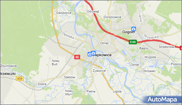 mapa Krapkowice, Krapkowice na mapie Targeo