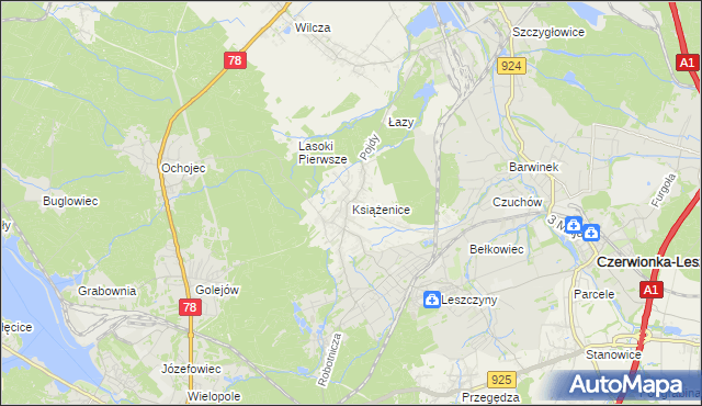 mapa Książenice gmina Czerwionka-Leszczyny, Książenice gmina Czerwionka-Leszczyny na mapie Targeo