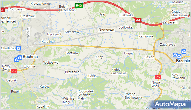 mapa Łazy gmina Rzezawa, Łazy gmina Rzezawa na mapie Targeo