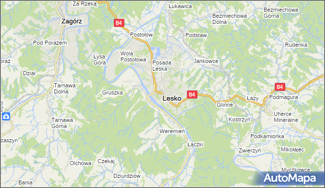 mapa Lesko, Lesko na mapie Targeo