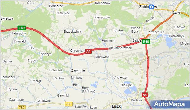 mapa Morawica gmina Liszki, Morawica gmina Liszki na mapie Targeo