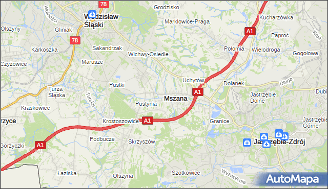 mapa Mszana powiat wodzisławski, Mszana powiat wodzisławski na mapie Targeo