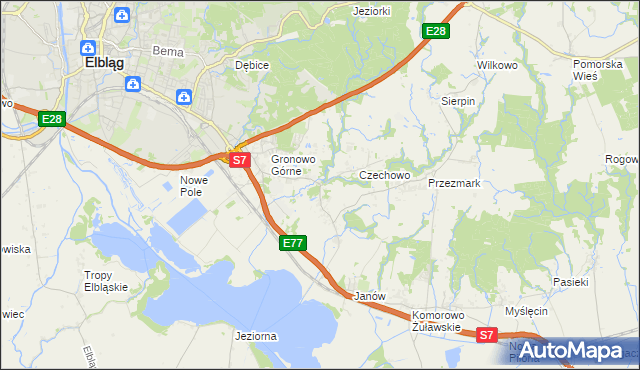 mapa Nowina gmina Elbląg, Nowina gmina Elbląg na mapie Targeo