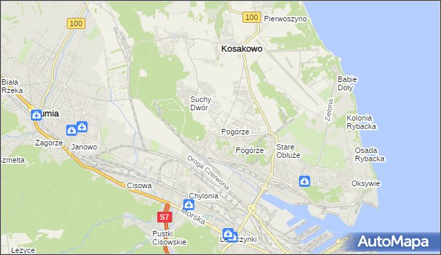 mapa Pogórze gmina Kosakowo, Pogórze gmina Kosakowo na mapie Targeo