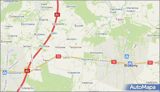 mapa Polik gmina Brzeziny, Polik gmina Brzeziny na mapie Targeo