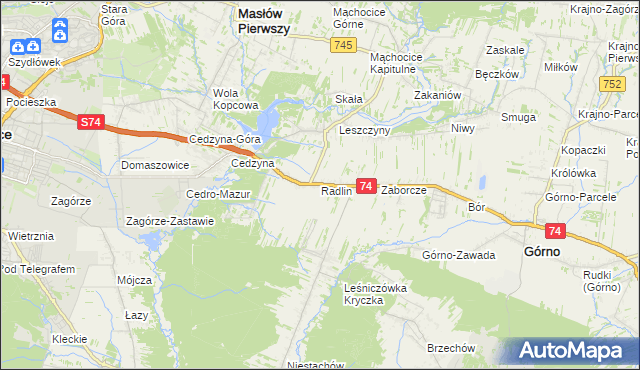 mapa Radlin gmina Górno, Radlin gmina Górno na mapie Targeo