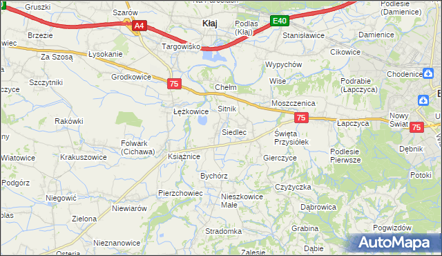 mapa Siedlec gmina Bochnia, Siedlec gmina Bochnia na mapie Targeo