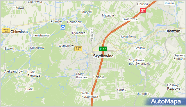 mapa Szydłowiec, Szydłowiec na mapie Targeo