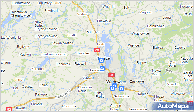 mapa Tomice powiat wadowicki, Tomice powiat wadowicki na mapie Targeo