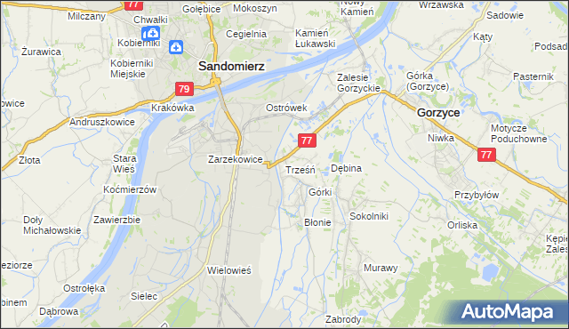 mapa Trześń gmina Gorzyce, Trześń gmina Gorzyce na mapie Targeo