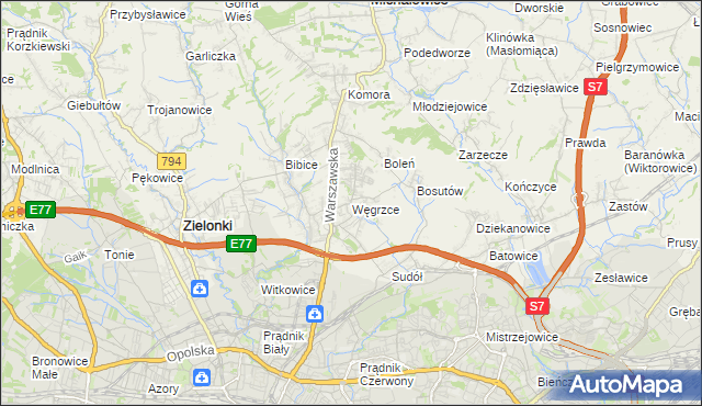 mapa Węgrzce gmina Zielonki, Węgrzce gmina Zielonki na mapie Targeo