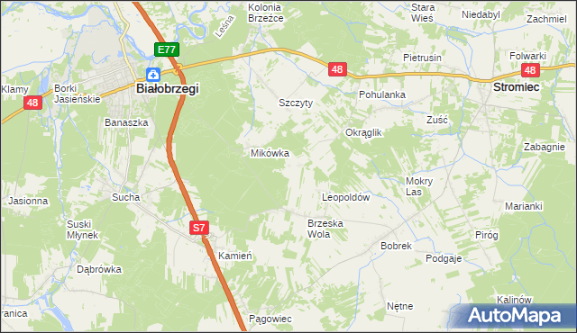 mapa Wojciechówka gmina Białobrzegi, Wojciechówka gmina Białobrzegi na mapie Targeo