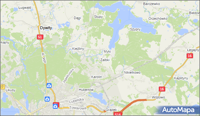 mapa Zalbki, Zalbki na mapie Targeo