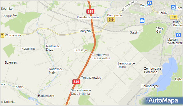 mapa Zemborzyce Tereszyńskie, Zemborzyce Tereszyńskie na mapie Targeo