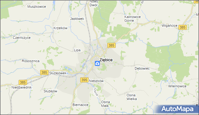 mapa Ziębice, Ziębice na mapie Targeo