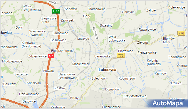 mapa Baranówka gmina Kocmyrzów-Luborzyca, Baranówka gmina Kocmyrzów-Luborzyca na mapie Targeo