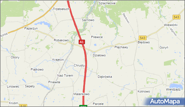 mapa Działowo, Działowo na mapie Targeo