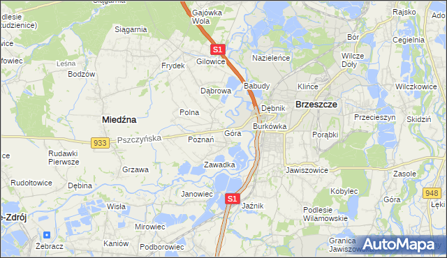 mapa Góra gmina Miedźna, Góra gmina Miedźna na mapie Targeo