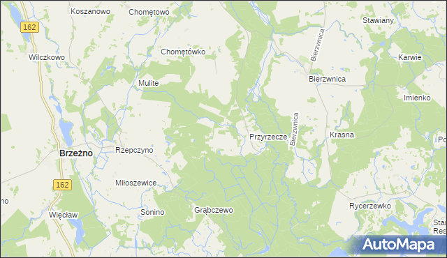 mapa Grądzkie gmina Brzeżno, Grądzkie gmina Brzeżno na mapie Targeo