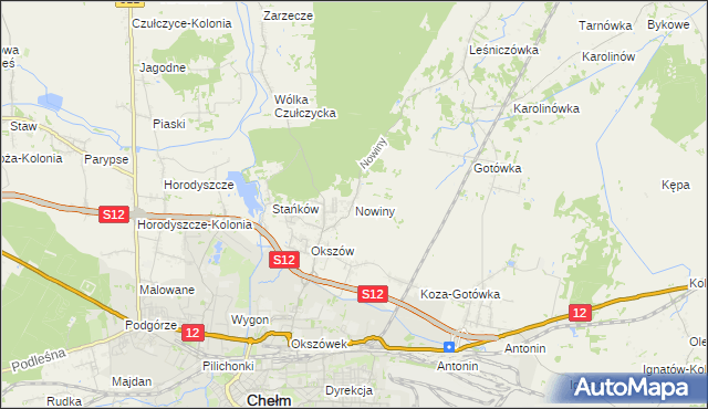 mapa Nowiny gmina Chełm, Nowiny gmina Chełm na mapie Targeo