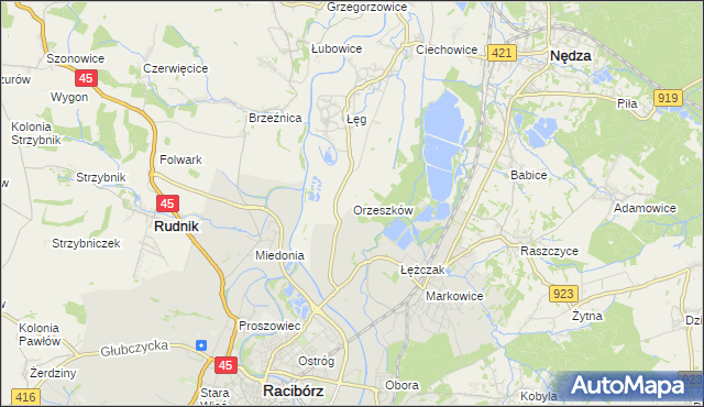 mapa Orzeszków gmina Nędza, Orzeszków gmina Nędza na mapie Targeo