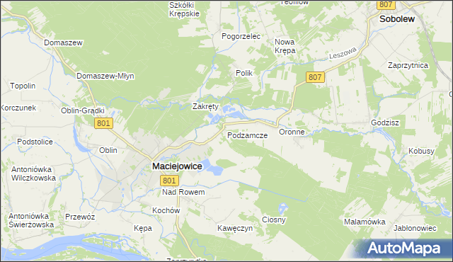 mapa Podzamcze gmina Maciejowice, Podzamcze gmina Maciejowice na mapie Targeo