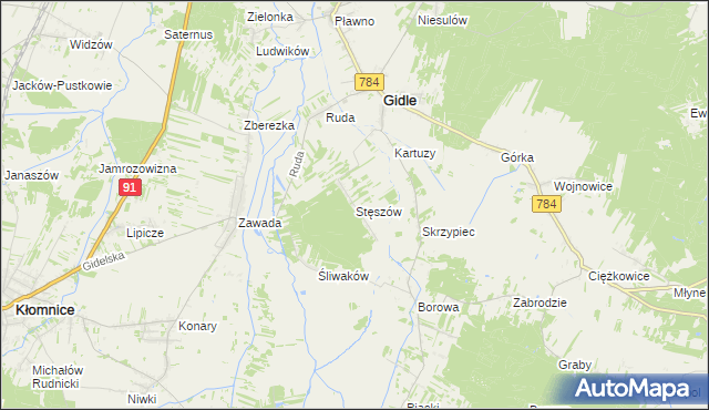 mapa Stęszów gmina Gidle, Stęszów gmina Gidle na mapie Targeo