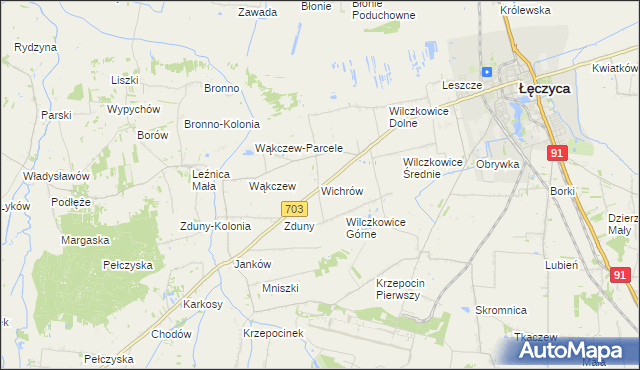 mapa Wichrów gmina Łęczyca, Wichrów gmina Łęczyca na mapie Targeo