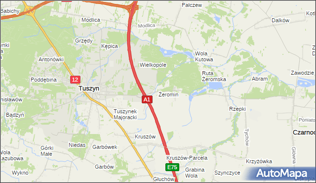 mapa Żeromin gmina Tuszyn, Żeromin gmina Tuszyn na mapie Targeo