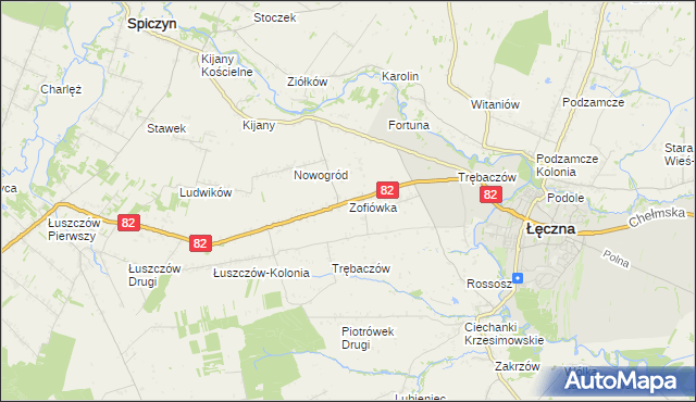 mapa Zofiówka gmina Łęczna, Zofiówka gmina Łęczna na mapie Targeo