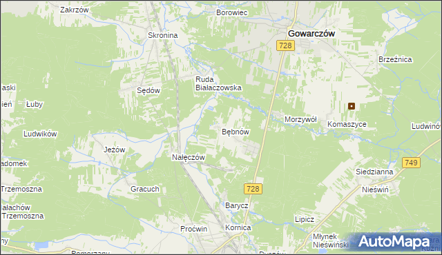 mapa Bębnów gmina Gowarczów, Bębnów gmina Gowarczów na mapie Targeo