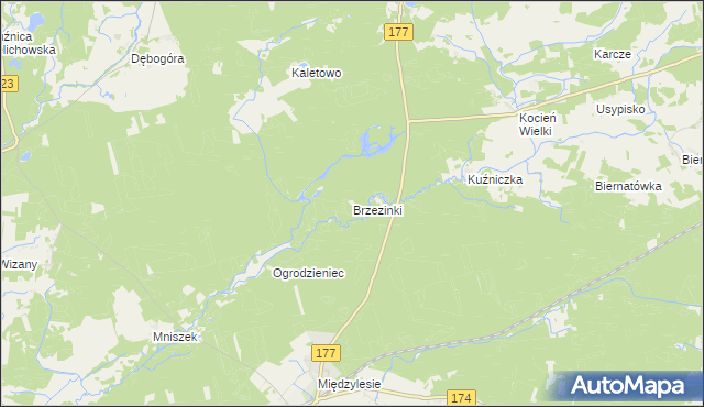 mapa Brzezinki gmina Wieleń, Brzezinki gmina Wieleń na mapie Targeo