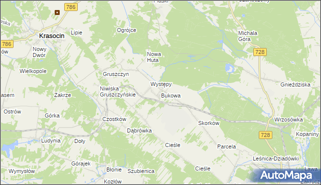 mapa Bukowa gmina Krasocin, Bukowa gmina Krasocin na mapie Targeo