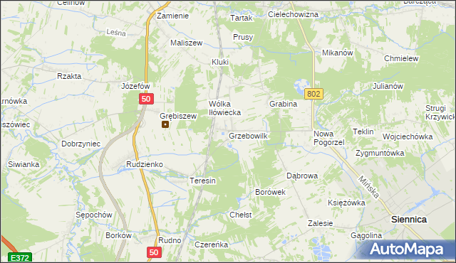 mapa Grzebowilk gmina Siennica, Grzebowilk gmina Siennica na mapie Targeo