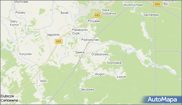 mapa Orzeszkowo gmina Hajnówka, Orzeszkowo gmina Hajnówka na mapie Targeo