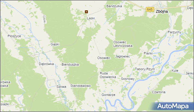 mapa Osowiec gmina Zbójna, Osowiec gmina Zbójna na mapie Targeo