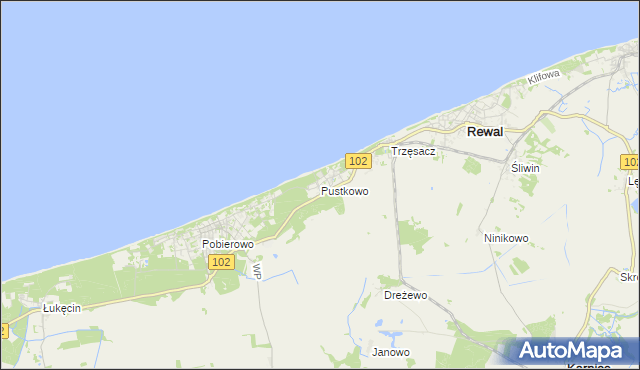 mapa Pustkowo gmina Rewal, Pustkowo gmina Rewal na mapie Targeo