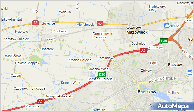 mapa Domaniew gmina Brwinów, Domaniew gmina Brwinów na mapie Targeo