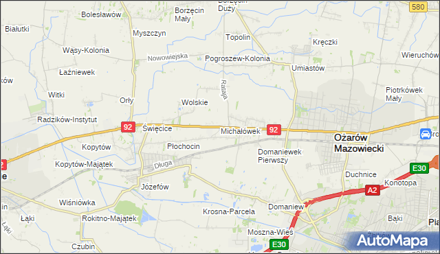 mapa Michałówek gmina Ożarów Mazowiecki, Michałówek gmina Ożarów Mazowiecki na mapie Targeo