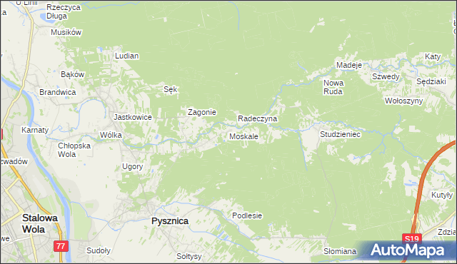 mapa Moskale gmina Pysznica, Moskale gmina Pysznica na mapie Targeo