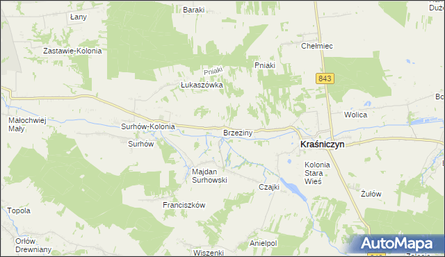 mapa Brzeziny gmina Kraśniczyn, Brzeziny gmina Kraśniczyn na mapie Targeo