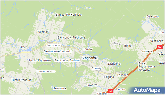 mapa Kaniów gmina Zagnańsk, Kaniów gmina Zagnańsk na mapie Targeo