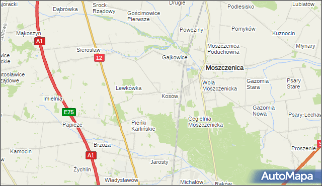 mapa Kosów gmina Moszczenica, Kosów gmina Moszczenica na mapie Targeo