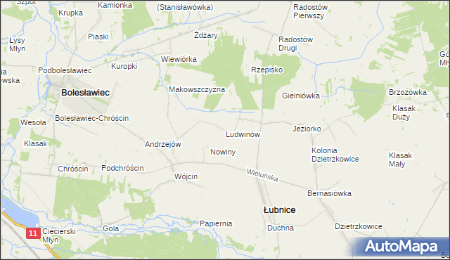 mapa Ludwinów gmina Łubnice, Ludwinów gmina Łubnice na mapie Targeo