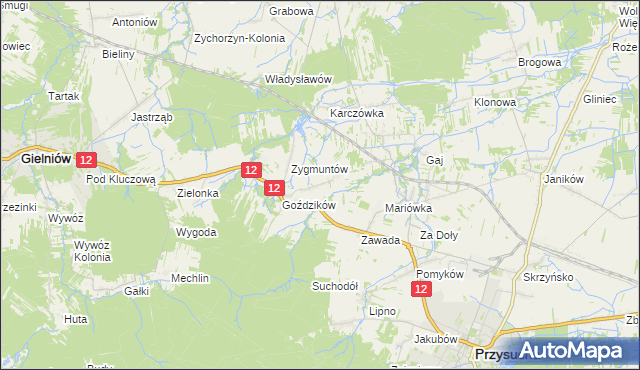 mapa Marysin gmina Gielniów, Marysin gmina Gielniów na mapie Targeo