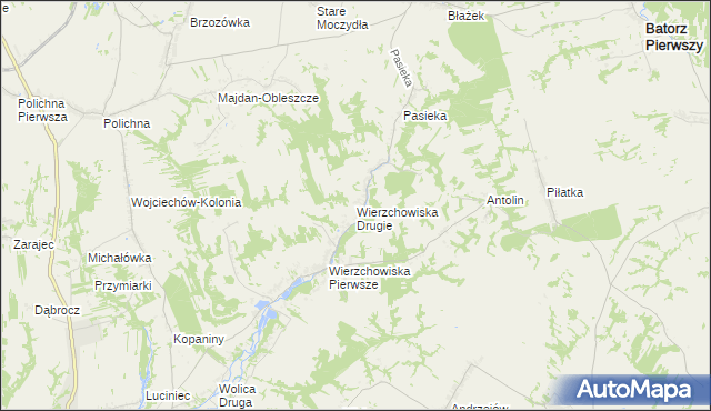 mapa Wierzchowiska Drugie gmina Modliborzyce, Wierzchowiska Drugie gmina Modliborzyce na mapie Targeo