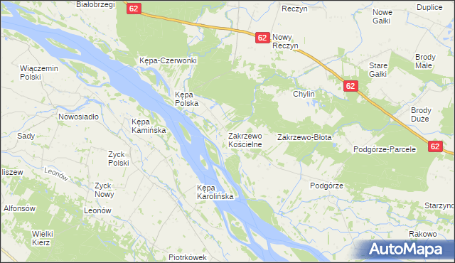 mapa Zakrzewo Kościelne, Zakrzewo Kościelne na mapie Targeo