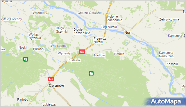 mapa Adolfów gmina Ceranów, Adolfów gmina Ceranów na mapie Targeo