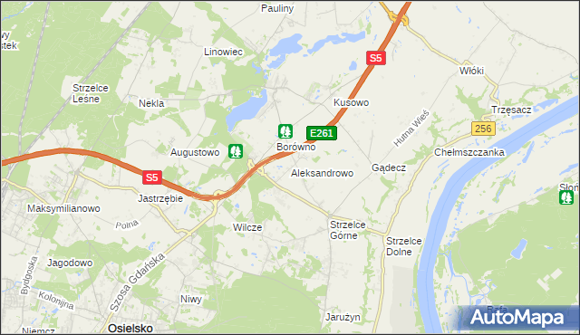 mapa Aleksandrowo gmina Dobrcz, Aleksandrowo gmina Dobrcz na mapie Targeo