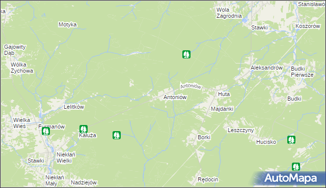 mapa Antoniów gmina Chlewiska, Antoniów gmina Chlewiska na mapie Targeo